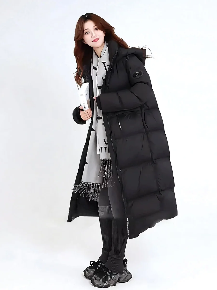 

Зимняя утепленная теплая куртка с воротником-стойкой и капюшоном, длинное пуховое пальто для женщин, повседневная модная верхняя одежда