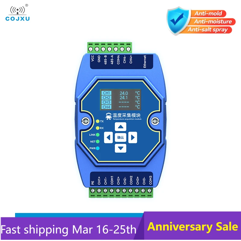 Temperature Acquisition Module 4-way PT100 RTD Ethernet RS485 With OLED Display Screen COJXU ME31-XDXX0400 Modbus High Precision