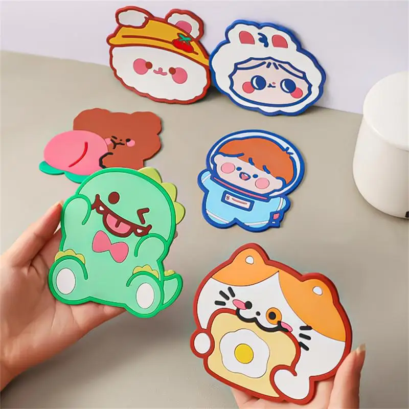 Cute Cartoon Shaped Tea Coaster Cup Holder Mat Coffee Drinks Drink PVC Coaster Tea Cup Pad Placemat Anti Scald Skid For Home