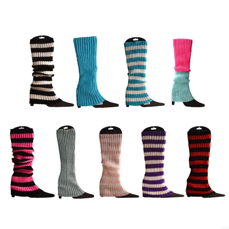 

P88B Colorful Striped Leg Warmers Stretchy Long Socks Foot Covers Streetwear