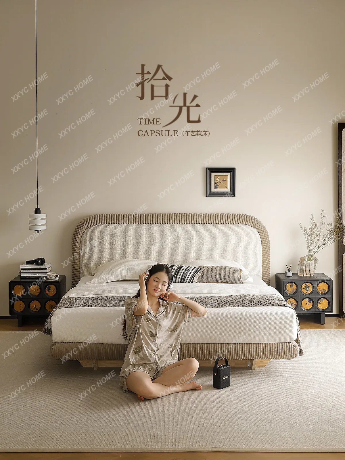 Fabric bed simple modern master bedroom bed  new removable and washable 1.8M double bed medieval minimalist