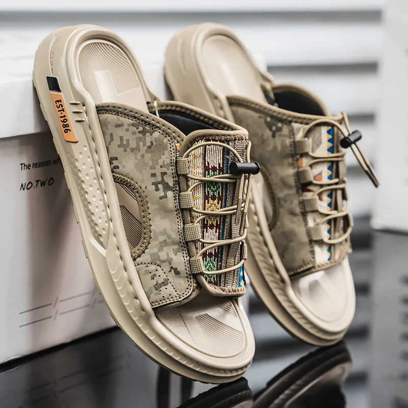 

Новые мужские сандалии, модельерские мягкие мужские тапочки, уличная дышащая пляжная обувь, Нескользящие удобные мужские шлепанцы