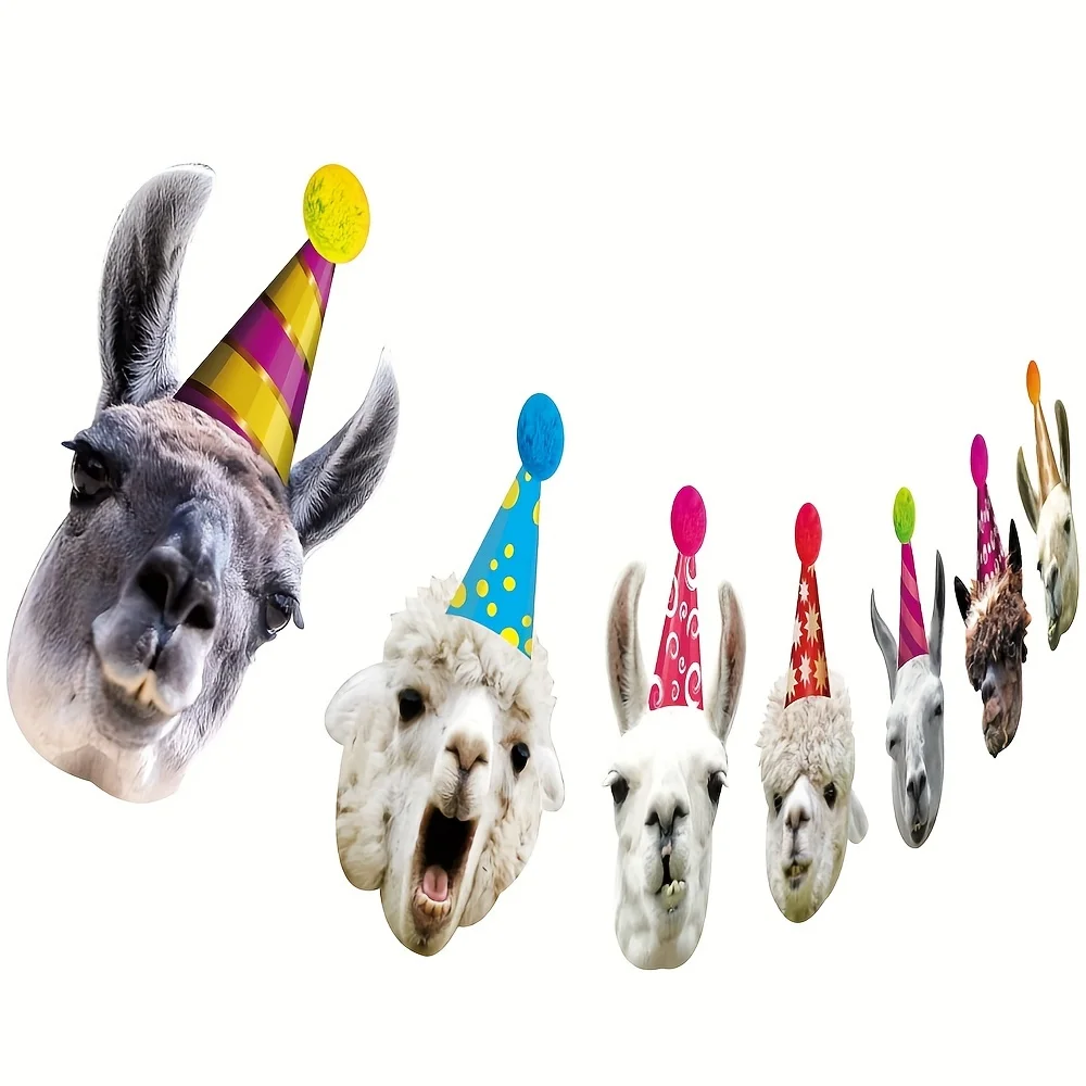 Guirlanda de aniversário de lhama, banderinhas engraçadas com retrato de cara de alpaca, lindárias decorações de festa de aniversário mexicano, suprimentos de chá de bebê