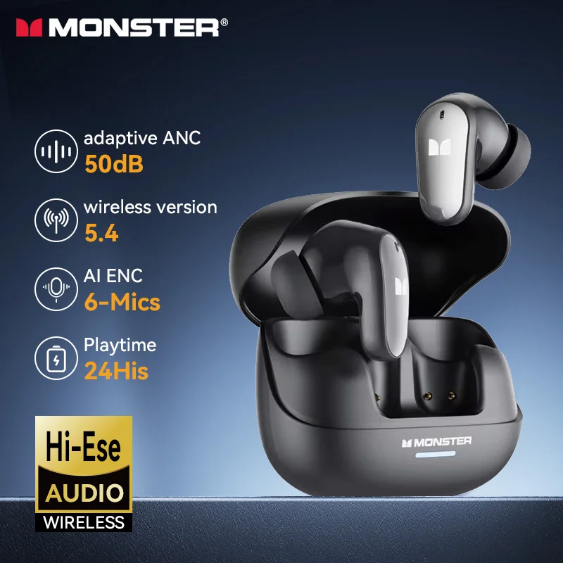 Monster TWS In Ear Wireless Bluetooth Headphones ENC And AI Call Noise Cancellation Bluetooth 5.4 Low Delay Earbuds For Phones