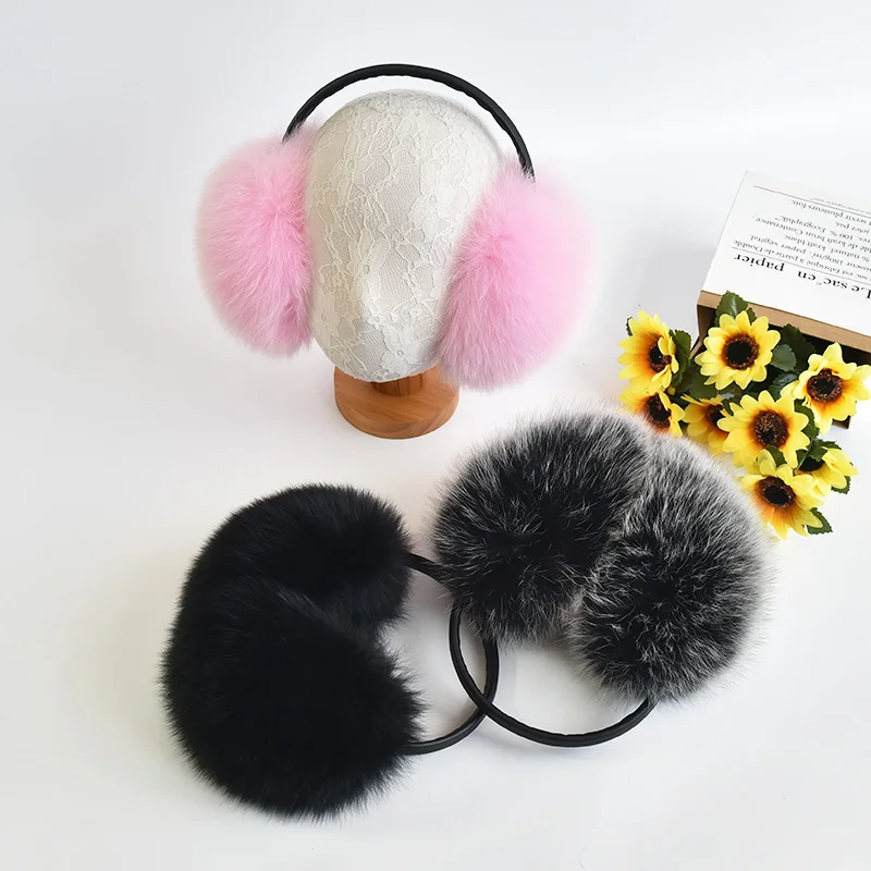 Winter Real Raccoon Fox Fur Earmuffs Fashion Custom Colorful Warm Ear Cover Womens Girls Fur Ear Warmer for Ski Earflap