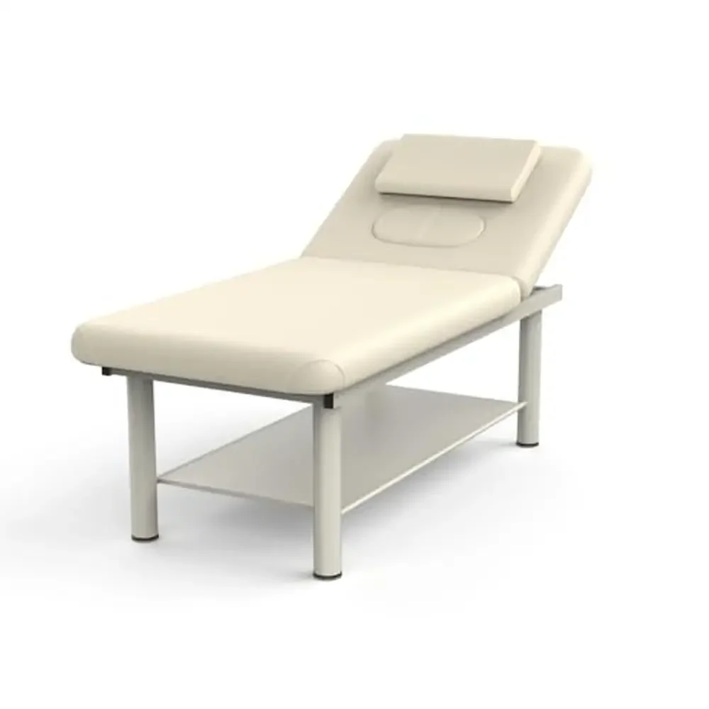 Professional Stationary Massage Table Physical Therapy Spa Bed with Humanized Chest Opening Design Metal Frame Soft Leather