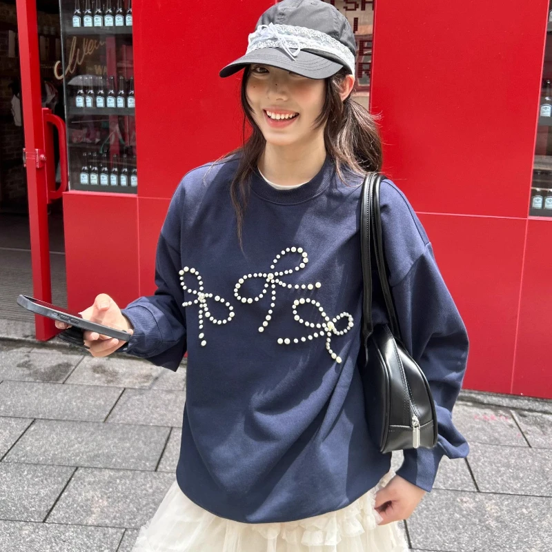 

Autumn Nail Bead Embroidered Round Neck Sweatshirt for Women New Popular Large Size Loose Fat Mm Jacket Top