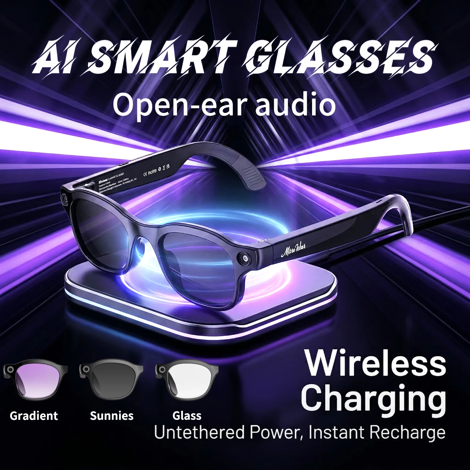 Wireless Charging AI Glasses 1300W Camera Color Change Intelligent Translation Glasses Photography Call Intelligent Sunglasses