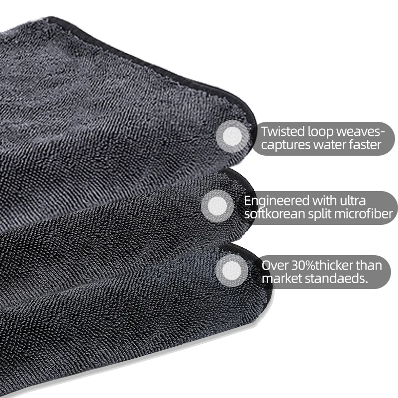 Autowashanddoek Superfijne vezel Verdikte autowashanddoek Dubbellaags gedraaide stof Sterk absorberend afvegendoekje