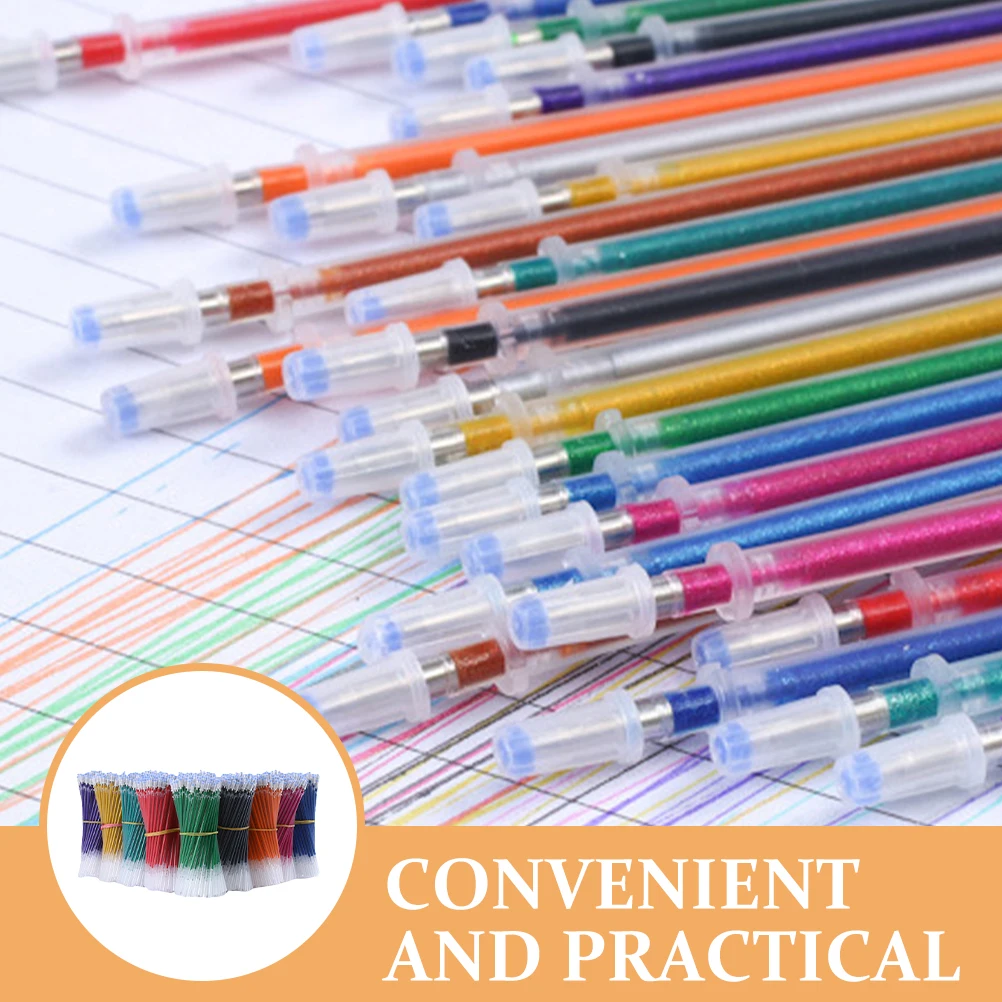 

100Pcs Glitter Pen Refills Plastic Anti-Leak Office Writing Gel Pen Ink Replacement Smooth Fine Point Glitter Pens for Adults