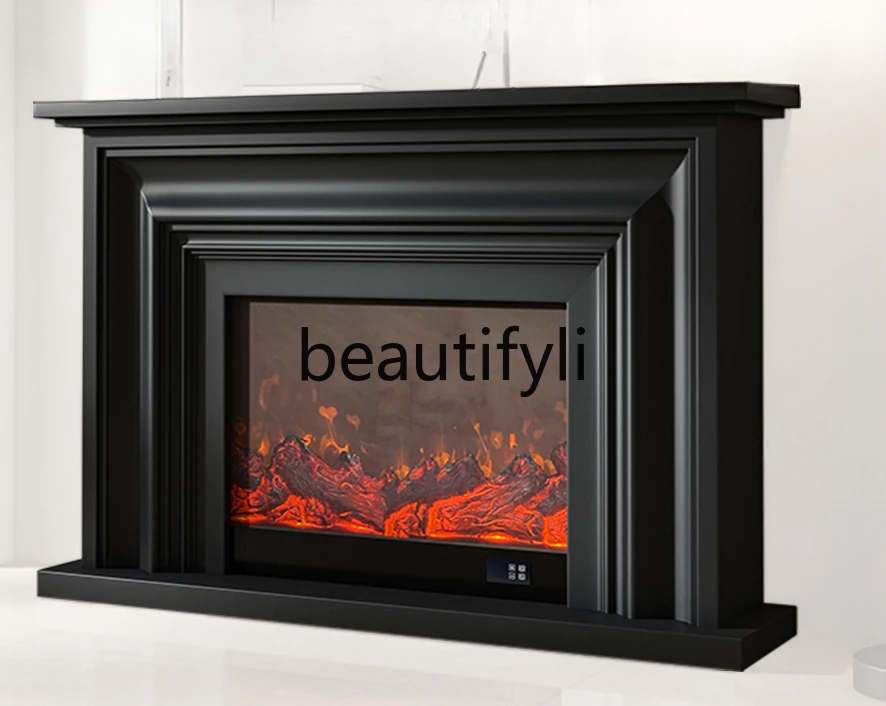 Italian minimalist black electronic heating simulation flame fireplace modern minimalist living room wall decorative cabinet