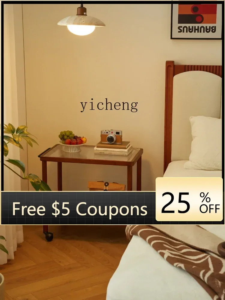 

Mid-Ancient Trolley Solid Wood Side Table Removable Corner Table Cherrywood Coffee Table Living Room Corner