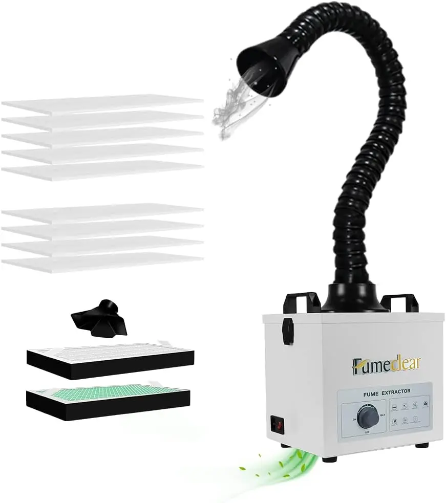 Solder Fume Extractor - Powerful 100W Suction 200m³/h, Low-Noise, 3-Stage Filtration System with 12 Filters for Laser Welding