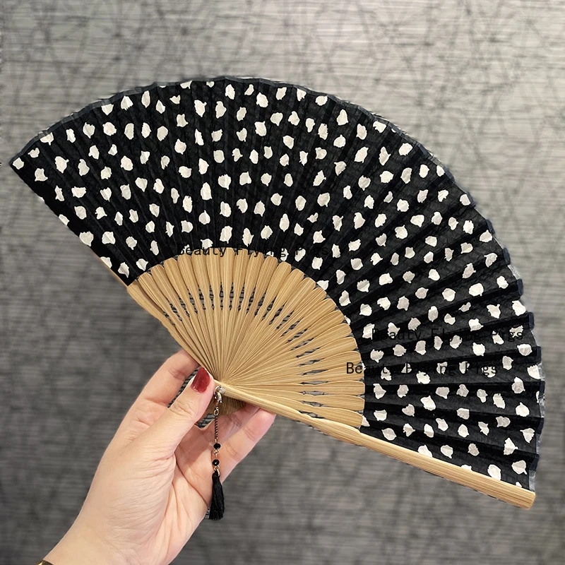 

1pc Women's folding fan Household wave point folding fan Summer Cooling Daily Fan Stage drama props, Chinese handicrafts