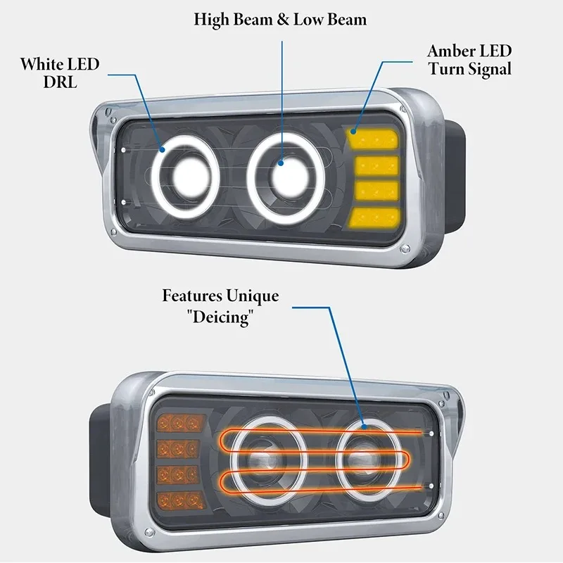 Dual 4x6 Headlight Rectangular LED HeadLights 12/24V Waterproof DOT IP67 Front Heavy Truck Headlights For Kenworth