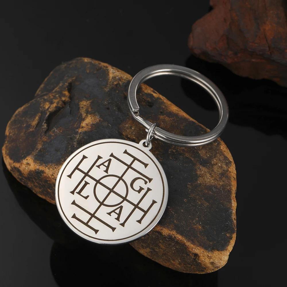 Dawapara Protection Seal AGLA Solomon Kabbalah Amulet Pendant Keychain Wheel of Fortune Talisman Stainless Steel Keyring