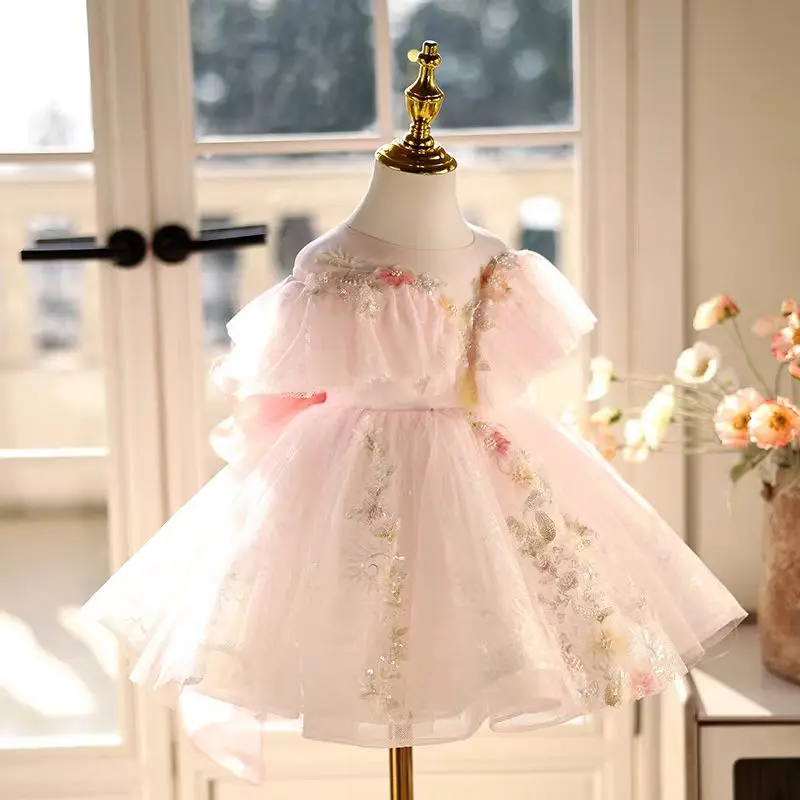 فستان Dreamy Vow J472 أنيق وردي للفتيات الصغيرات مع فيونكة للأطفال 1st لحفلات الزفاف وأعياد الميلاد وحفلات العطلات بطول الركبة #3