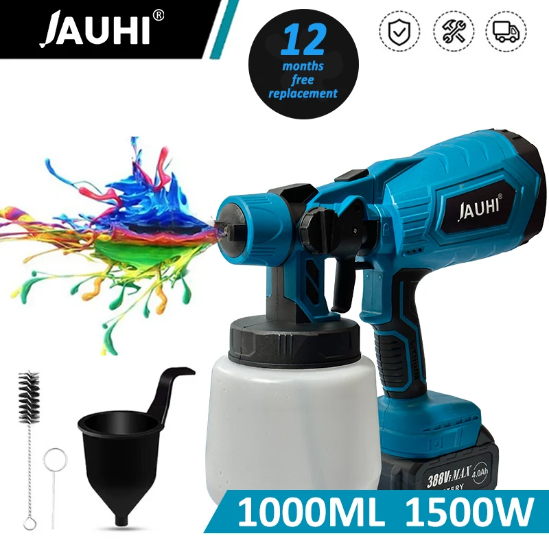 18V 1000ML Electric Spray Gun High Power Cordless Paint Sprayer HVLP Auto Furniture Steel Coating Airbrush for Makita Battery