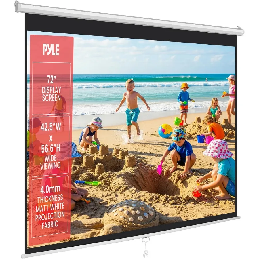 Manual Pull Down Projector Screen, Matte White Projection Surface, Ceiling or Wall Mount Screen Projector with Auto-Lock and Bl