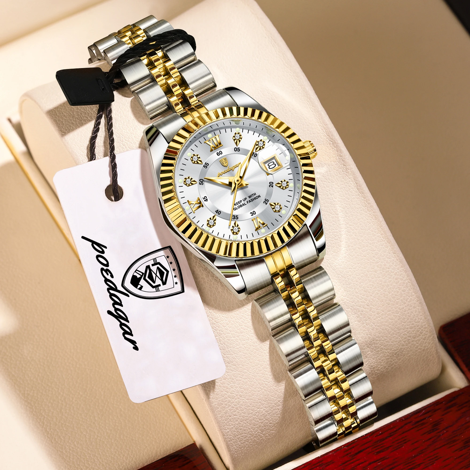 POEDAGAR Top Elegant Women Watch Waterproof Stainless Steel Ladies Wristwatch Luminous Date Quartz Fashion Women's Watches Reloj