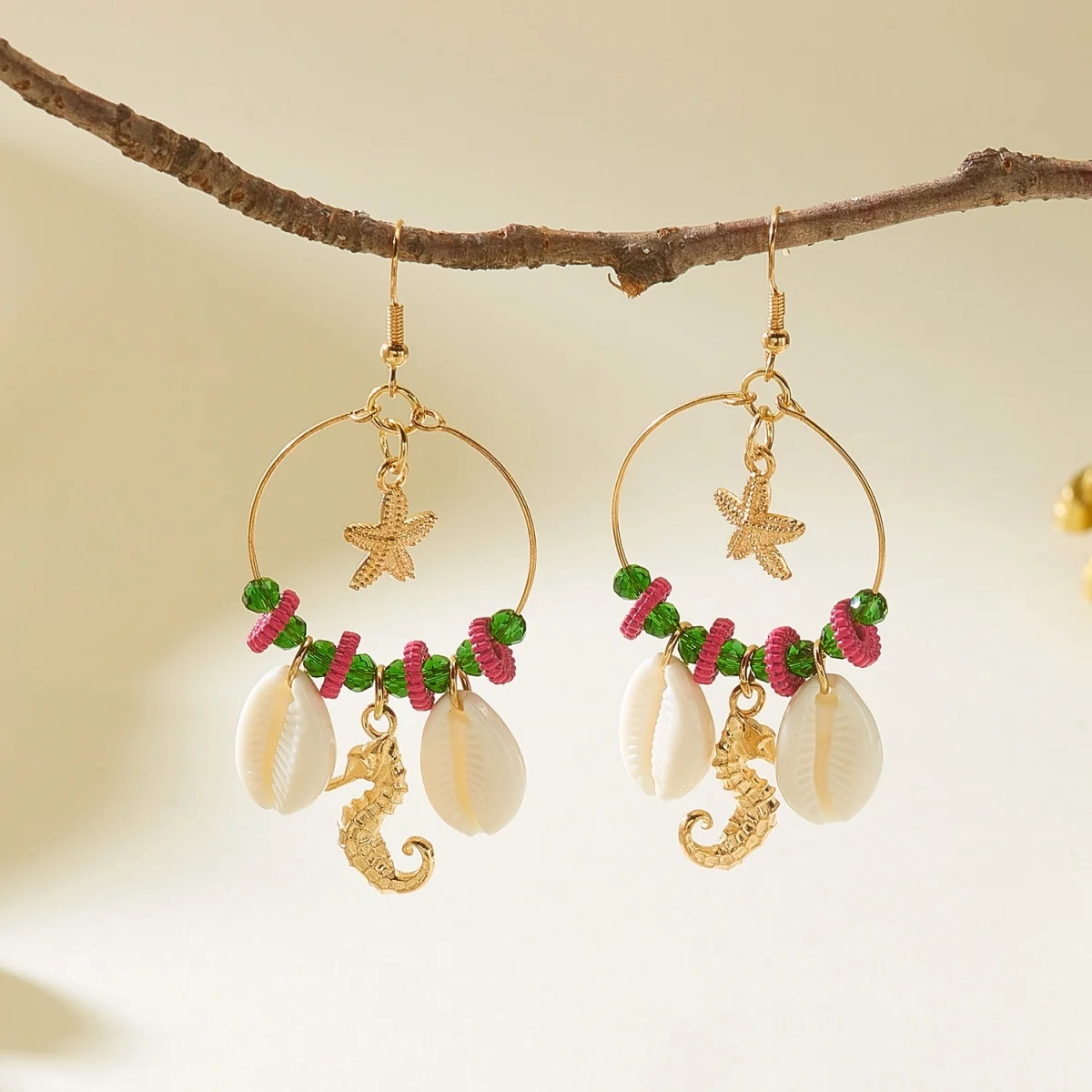 Kristall-Kreis Muschel Seestern Quasten-Ohrringe für Damen und Herren Boho Ozean Seepferdchen Ohrringe Trendiger Sommer-Strandschmuck – Detail 21