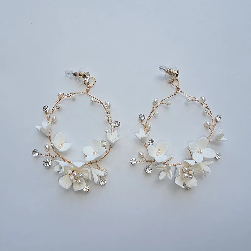 

SLBRIDAL Handmade Rhinestones Crystal Pearls Flower Bridal Dangle Earring Wedding Drop Earring Women Girls Fashion Party Jewelry