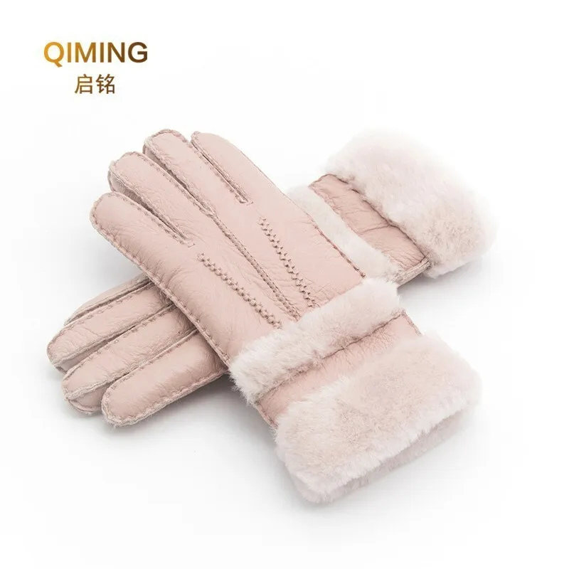 Winter Gloves Women Sheepskin cashmere Fur Warm Gloves Ladies Full Finger Fashion Genuine Leather mitten Five Finger gloves #S1