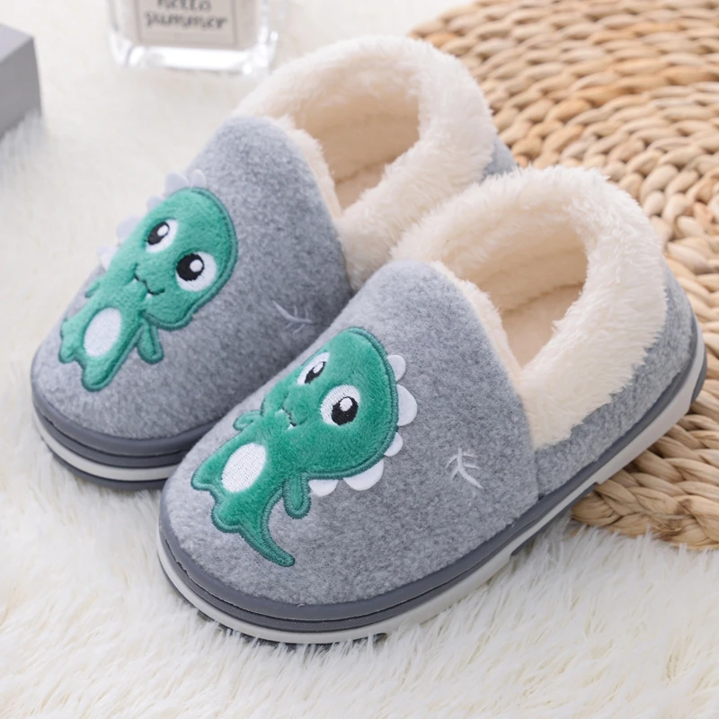 Toddler Boys Slippers for Winter Warm Baby Garden Shoes Casual Home Gear Anti-slip Sole Loafers Cartoon Dinosaurs Kids Footwear