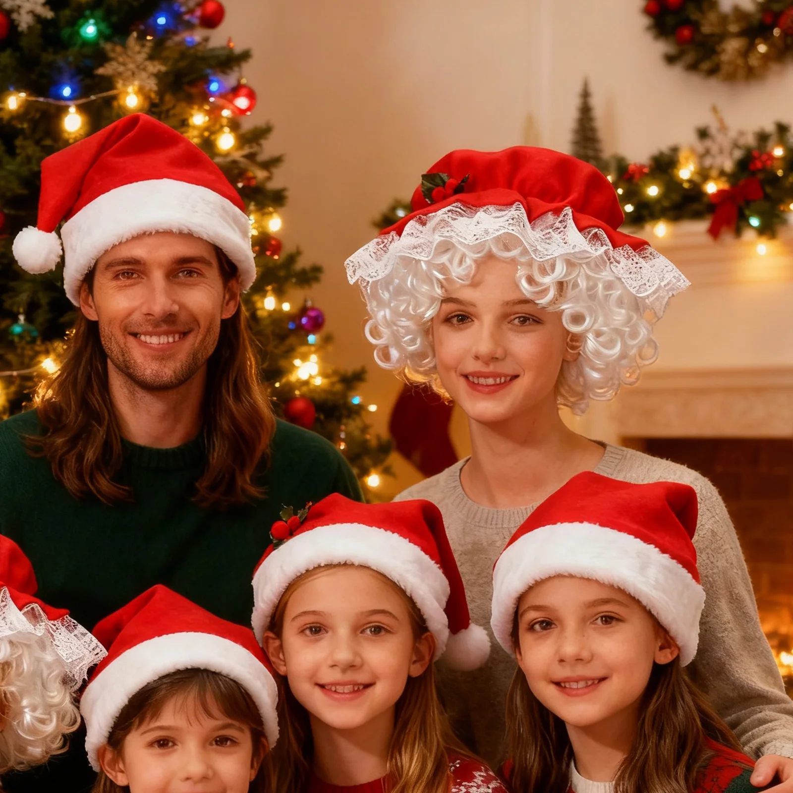 Kerst Vrouwen Mevrouw Claus Hoed Kerstman Motorkap Rode Cap Met Pruik voor Volwassen Kerst Vakantie Party Outfit Kostuum Rekwisieten