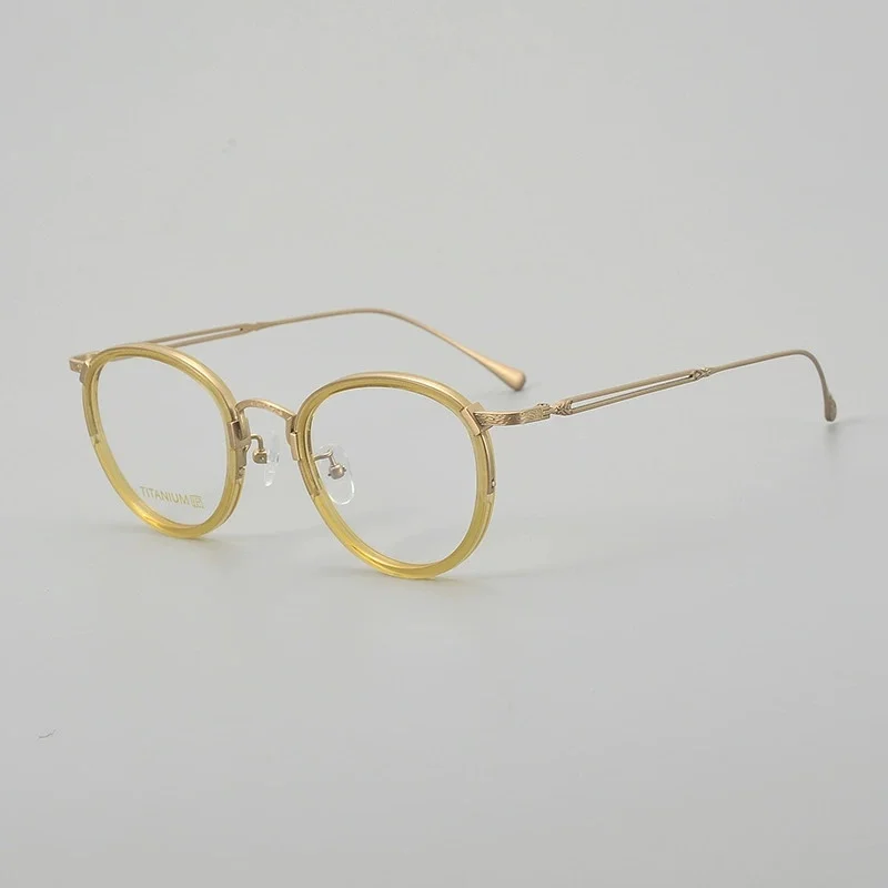 

Belight Optical Japan Design Round Shape Classical Men Women Acetate with Titanium Eyeglasses Frame Prescription Lens T8001