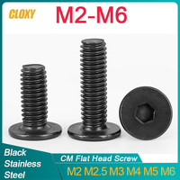 10-50Pcs M2 M2.5 M3 M4 M5 M6 CM Black Stainless Steel Hex Hexagon Socket Ultra Thin Super Low Flat Head Allen Cap Screw Bolt