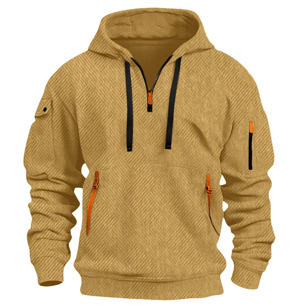 2025 new hooded sportswear casual men's jacket with zipper pocket jacquard fashion men's sweatshirt, unise-friendly pullover