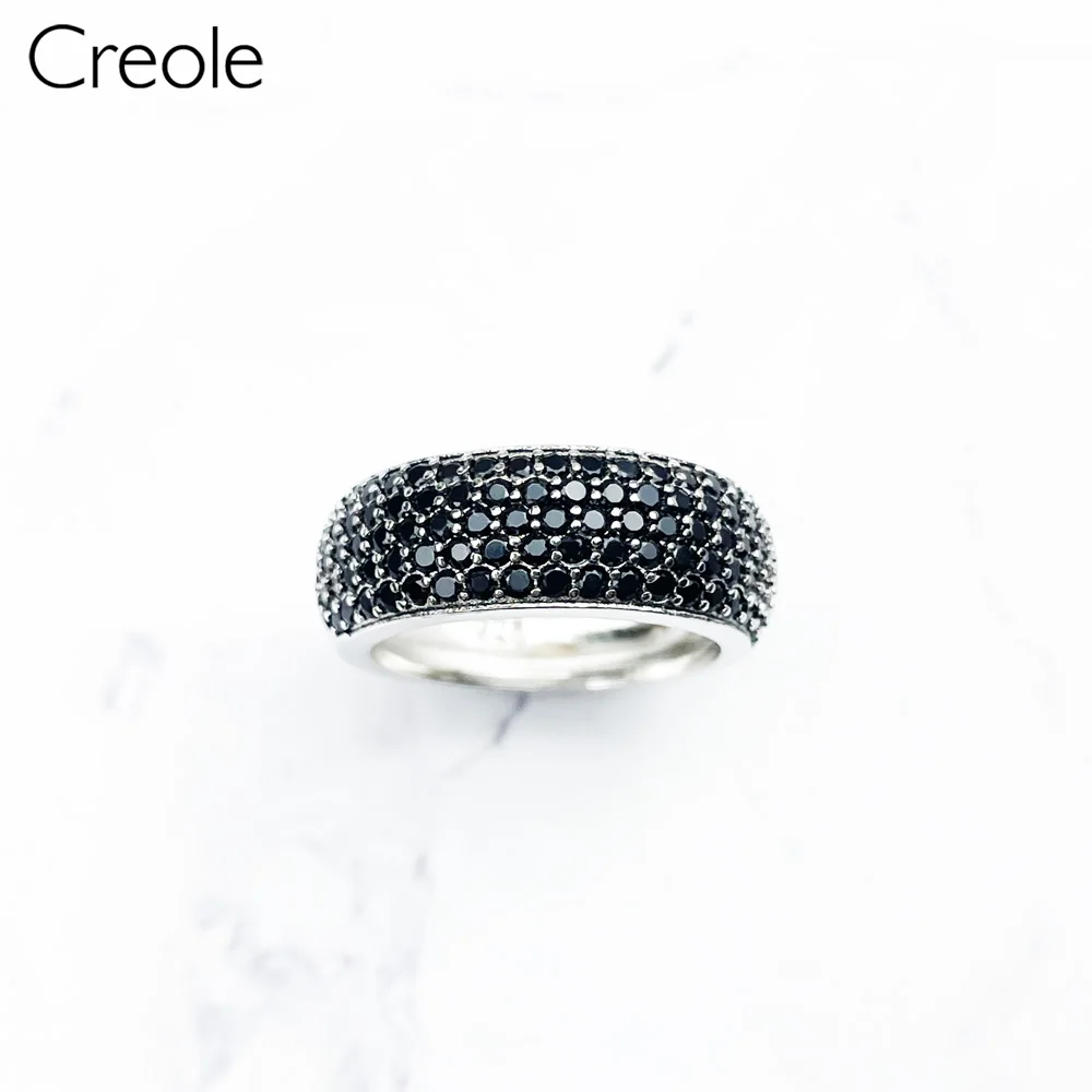 Ring CZ Pave 925 Sterling Silver With 5 Rows Black & White Zirconia Fine Jewelry Classic Trendy Minimalism Gift For Woman Man