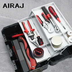 AIRAJ 15 Inch Multiple Specifications Toolbox Double Layer Tools Storage Box with Handle Multifunctional Portable Tool Organizer