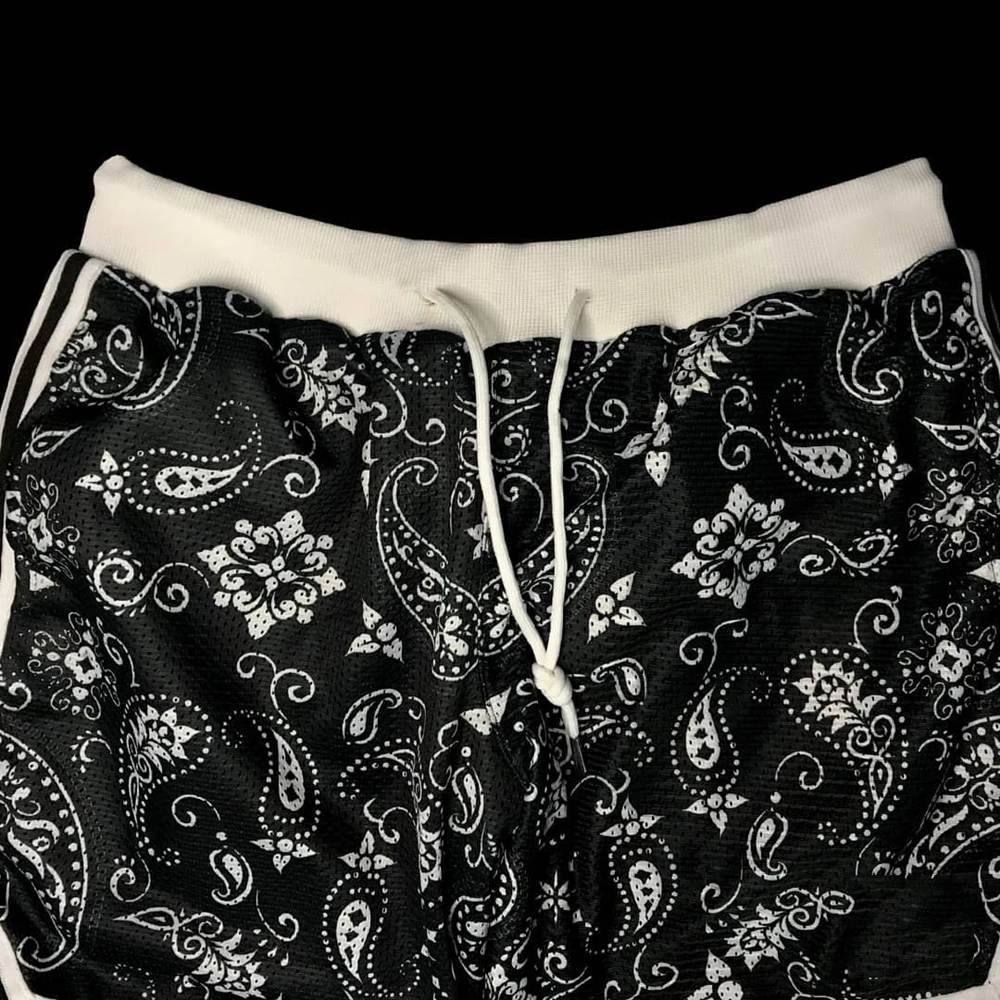 Mens Paisley Shorts Summer Breathable Jogger Workout Training Gym Bodybuilding Running Fitness Shorts With Phone Zipper Pockets