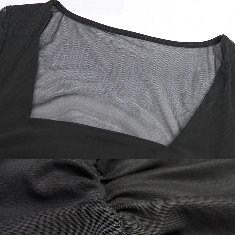 Zeyla-vestido ceñido con cuello cuadrado para mujer, mangas largas de malla, fruncido, Mini ajustado, Sexy, estético INS, ropa de calle para cita