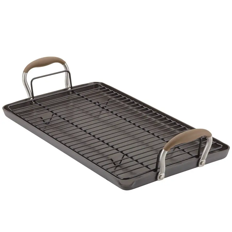 

Усовершенствованная домашняя сковорода-гриль с твердым анодированным антипригарным покрытием и подставкой для жарки, 10 x 18 дюймов, бронза