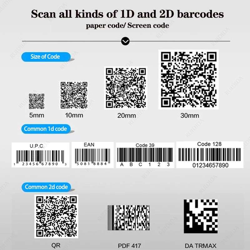 Lector de código de barras qr inalámbrico, escáner de código de barras portátil con cable, 2d, Bluetooth, 2D, lector de código de barras