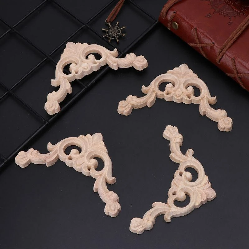 4pcs/set Carved Corner Onlay Applique Unpainted Frame Cupboard Cabinet Deca