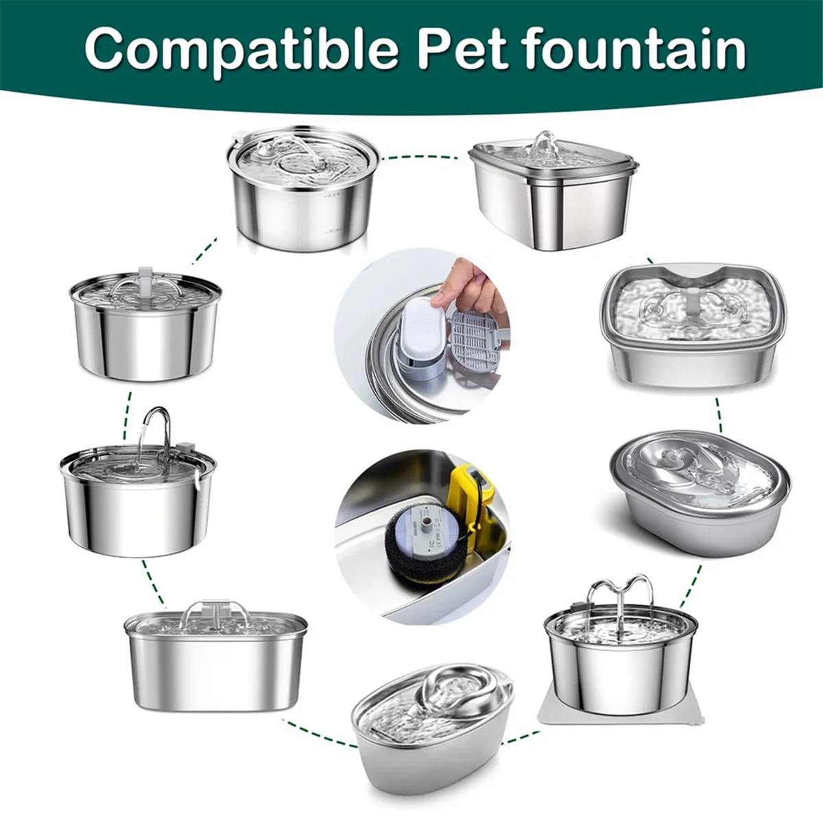 Filtri di ricambio per fontana d'acqua per gatti da 12 pezzi e spugne prefiltranti per fontana automatica per cani con fontana per animali domestici