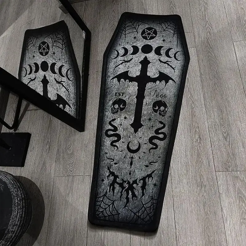 VIKAMA Gothic Alien Coffin Carpet Non-Slip Area Rug Spooky Bedside Mat Halloween Horror Kitchen Bedroom Home Decor