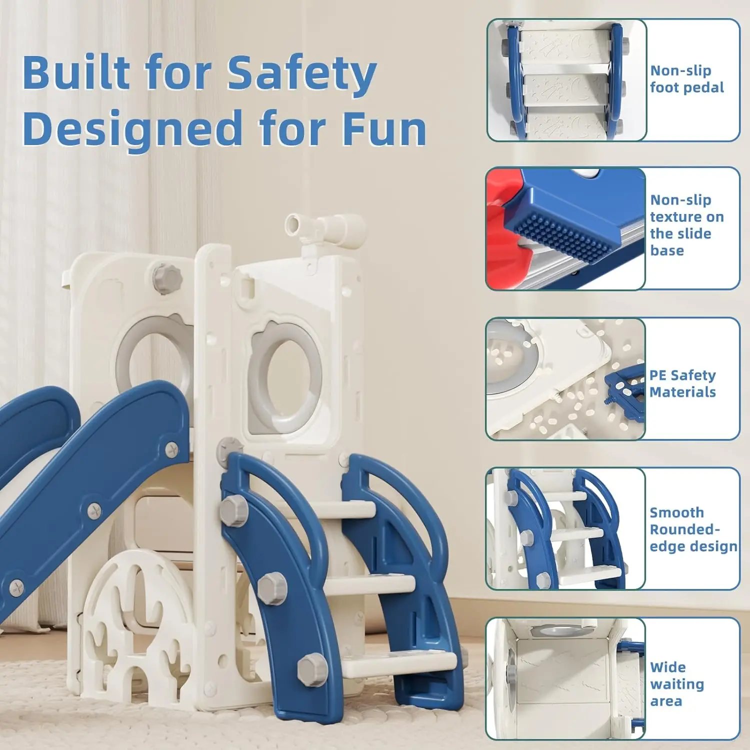 Scivolo per bambini 7 in 1, scivolo per bambini per bambini di 1-3 anni, interno ed esterno con canestro da basket e set da golf, plastica Sl