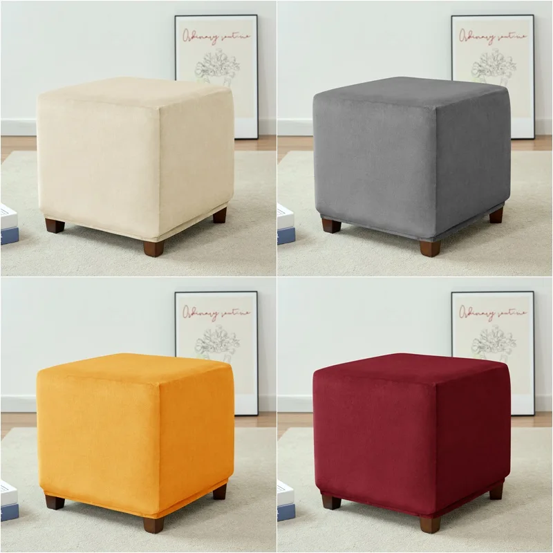 Velvet Ottoman Cover Stretch Spandex Footstool Cover All-inclusive Rectangle Footrest Covers Foot Stool Slipcovers Living Room