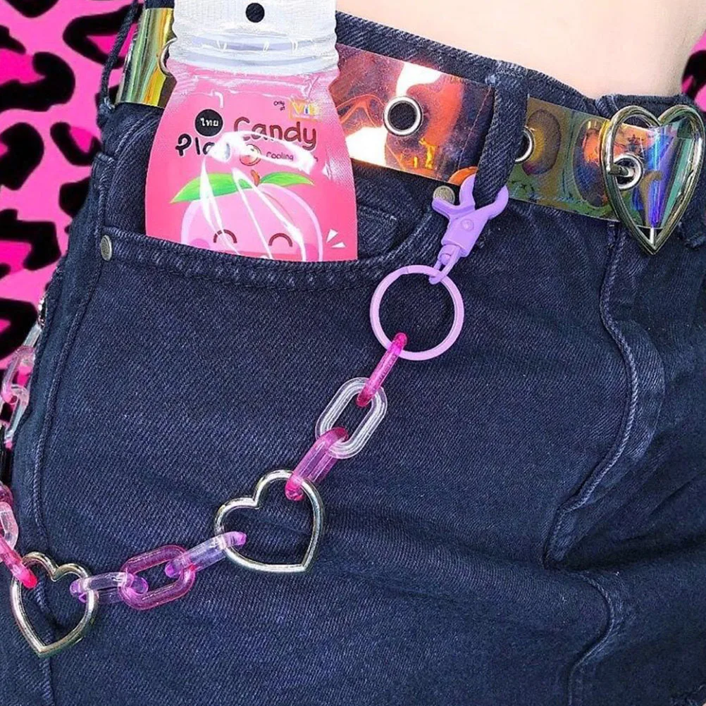 

1Pcs Colorful Acrylic Heart Chain Stylish Jeans Accessory Strong Durable Dance Performance Trousers Pendant Jeans Chain