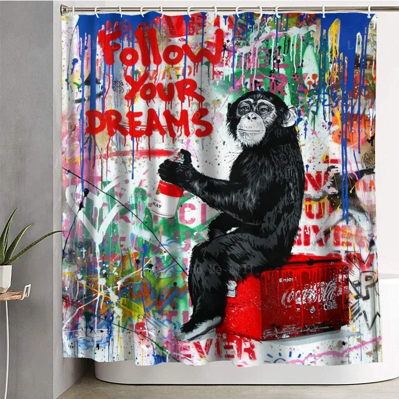 Street Scrawl Follow Your Dreams Funny Monkey Pop Waterproof Shower Curtain By Ho Me Lili For Bathroom Decor