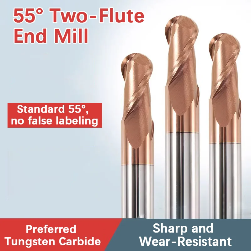 

1pcs 55° Tungsten Carbide Ball Nose End Mill, Carbide CNC Cutting Tool, R-type Ball Head, CNC Coated Vertical Milling Cutter