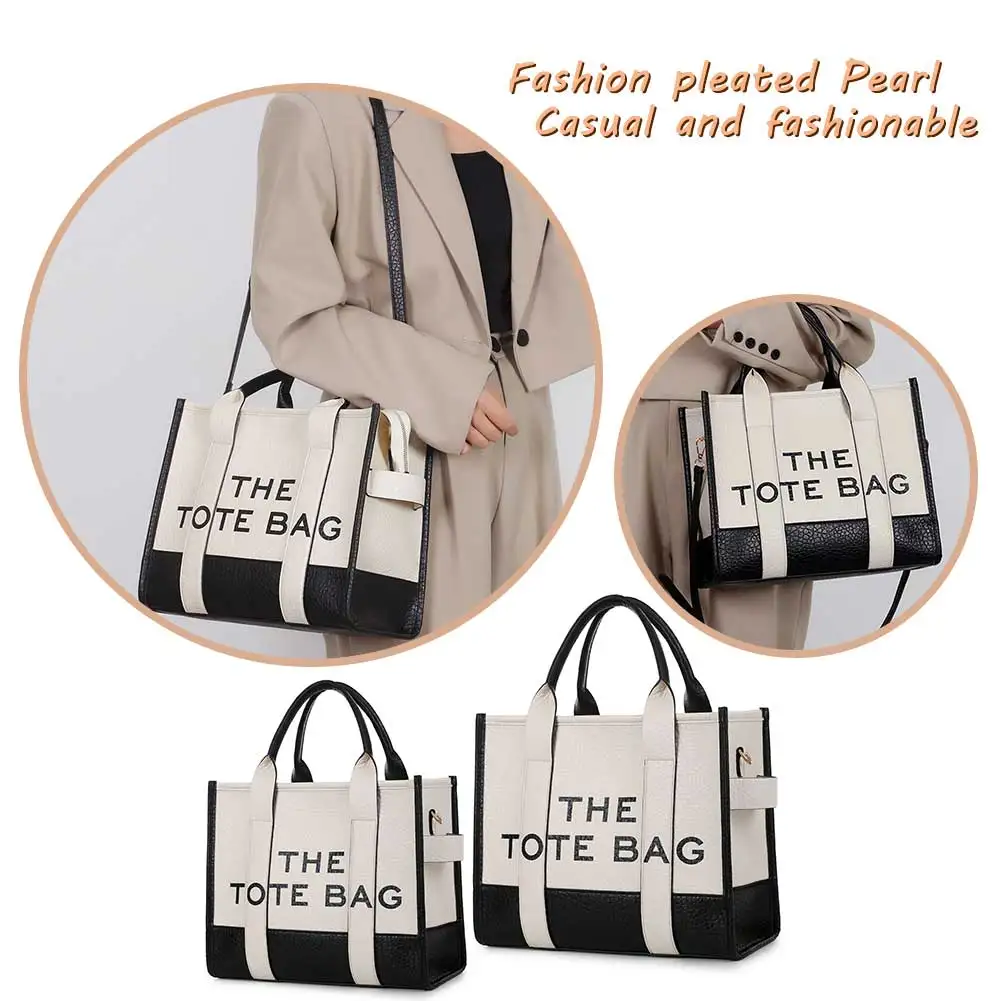 PU Leather Shoulder Bag Fashion Letter Underarm Bag Casual Large Capacity Adjustable Strap Simple Portable for Weekend Vacation