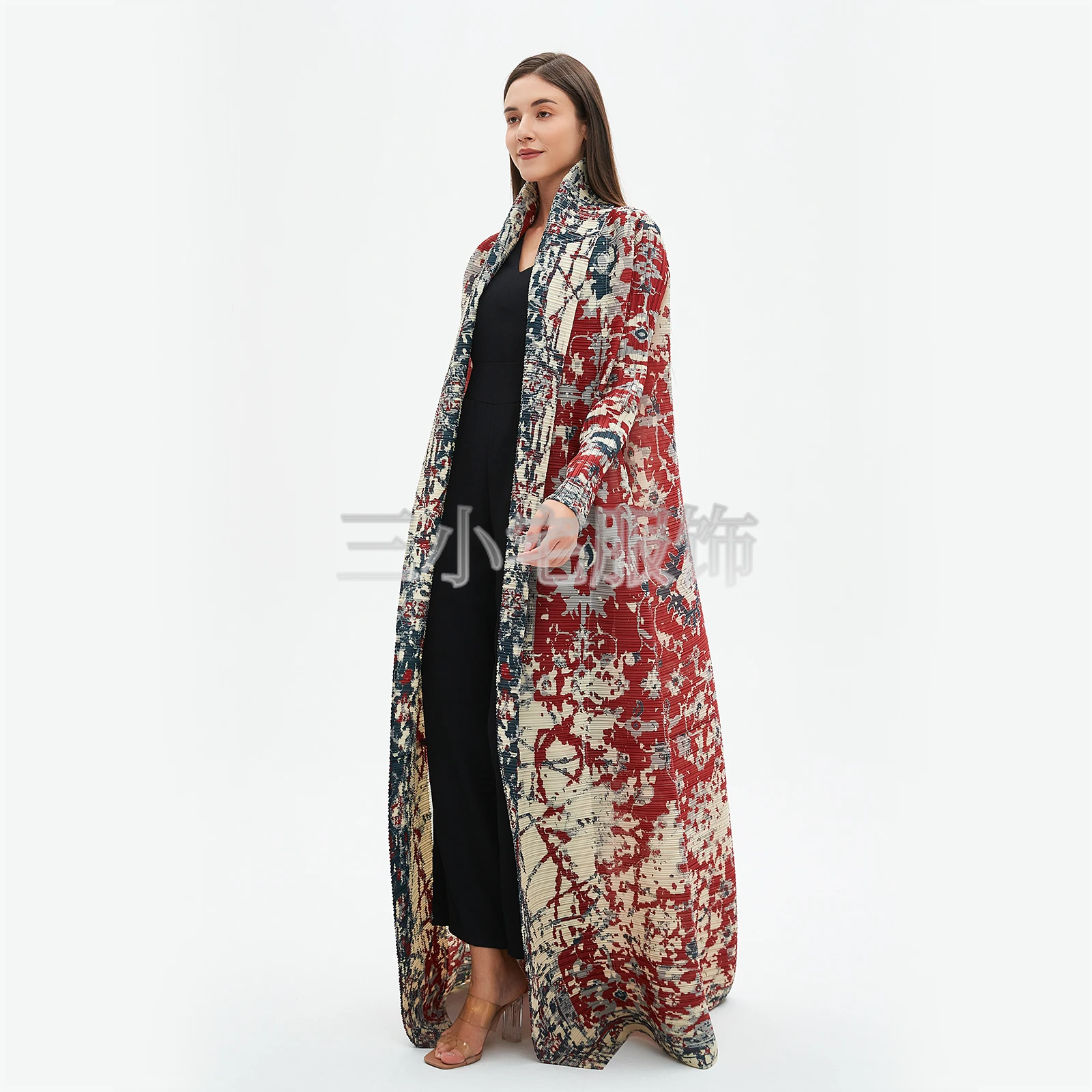 YUDX-Robe imprimée à manches longues pour femme, coupe-vent, abayas de créateur, col rabattu, combinaison ceinturée, nouveau, original, hiver, 2024