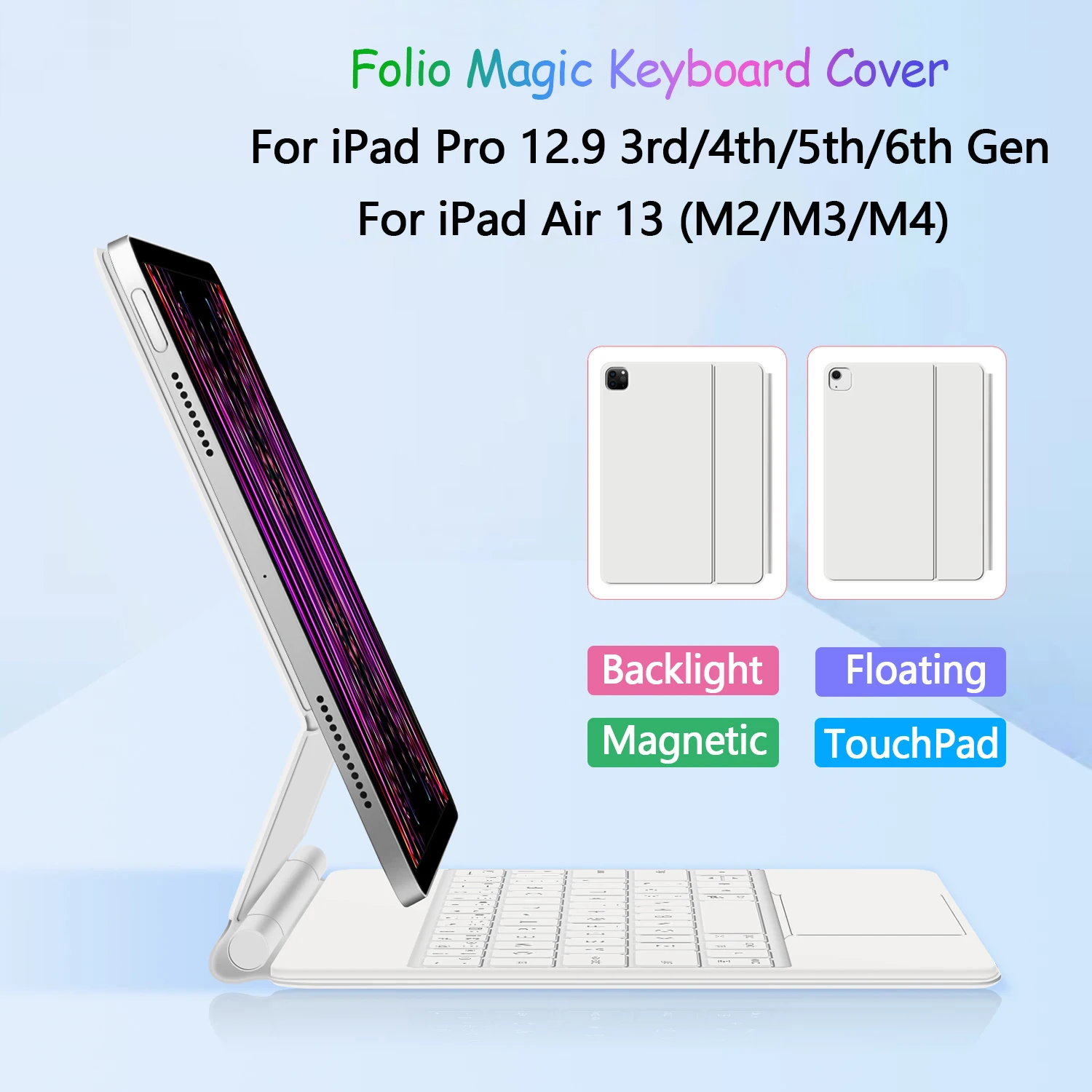 Magic Keyboard Case For iPad Pro 12.9 Inch 3rd/4th/5th/6th Generation 2018-2022 Case iPad Air 13 Inch (M4/M3/M2) 2026 Smart Cover Multi-touch Backlight