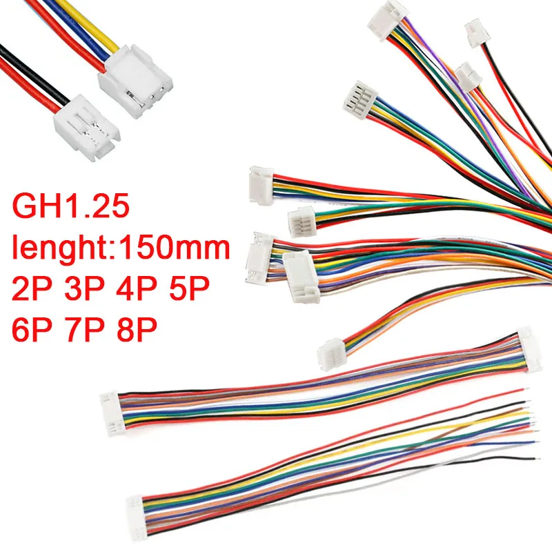 5Pcs Wire Cable Connector JST GH 1.25 2P/3P/4P/5P/6 Pin Micro Male Connector Jack Plug Connectors 15CM Wires 28AWG